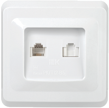 Розетка 2-местная компьютерная и телефонная РК/Т12-ВБ RJ11/RJ45 ВЕГА белый IEK