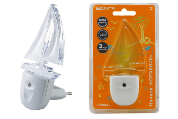 Ночник "Кораблик" с датчиком света, светодиодный, 0.3 Вт 220 В TDM
