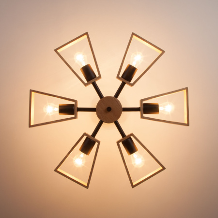 Потолочная люстра в стиле лофт 6*E27 40Вт светлое дерево, черный IP20 Klark (70056/6 черный) Eurosvet