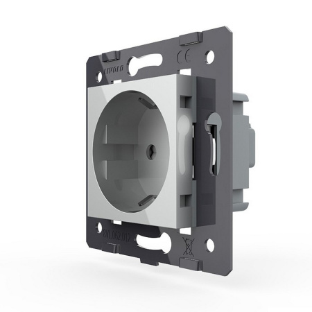 Розетка с заземлением защитными шторками серая (механизм) Livolo