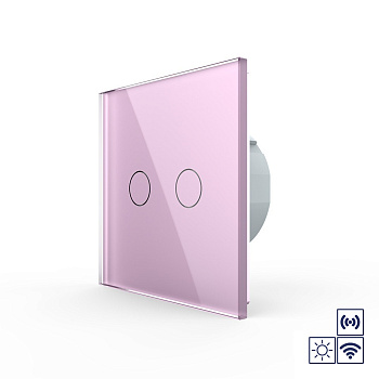 Сенсорный импульсный радиоуправляемый выключатель сухой контакт 2 клавиши 1 модуль Розовый Livolo