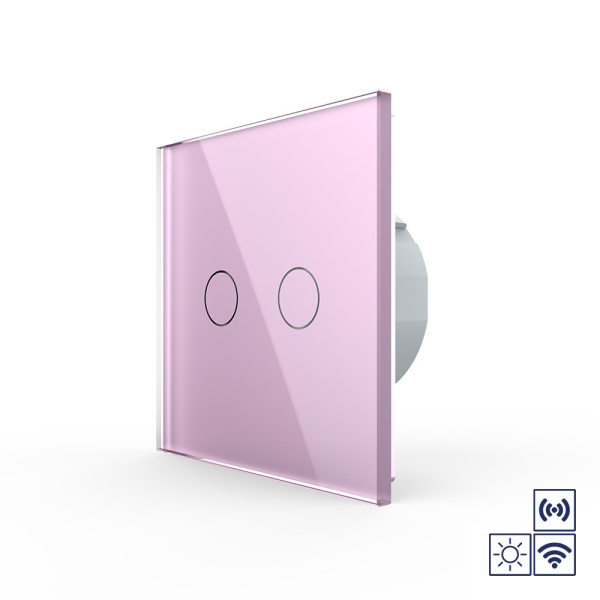 Сенсорный импульсный радиоуправляемый выключатель сухой контакт 2 клавиши 1 модуль Розовый Livolo