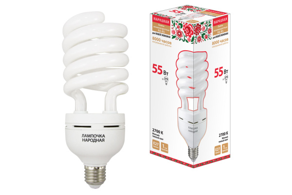 Лампа люминесцентная НЛ-HS-55 Вт-2700 К–Е27 TDM