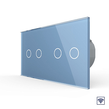 Сенсорный радиоуправляемый выключатель 4 клавиши (2-2), 2 поста Синий Livolo