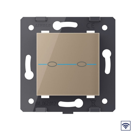 Двухклавишный сенсорный выключатель Quadro с радиоупр., цвет золотой (механизм) Livolo