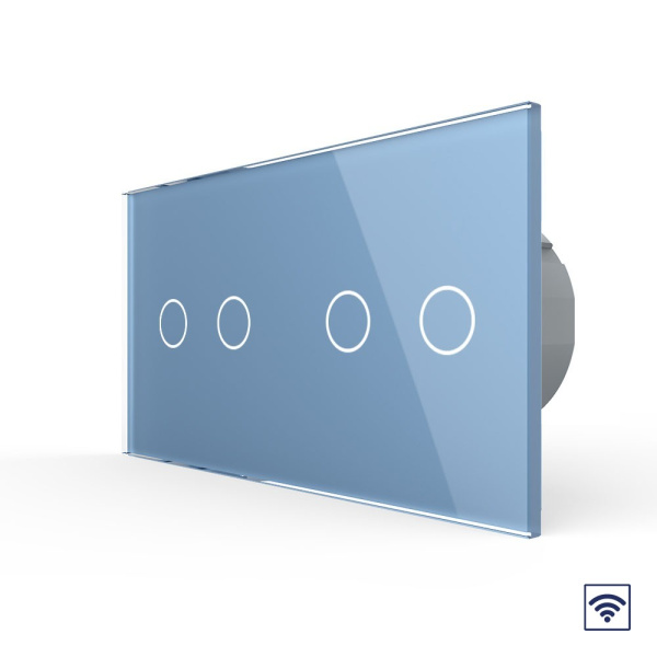 Сенсорный радиоуправляемый выключатель 4 клавиши (2-2), 2 поста Синий Livolo