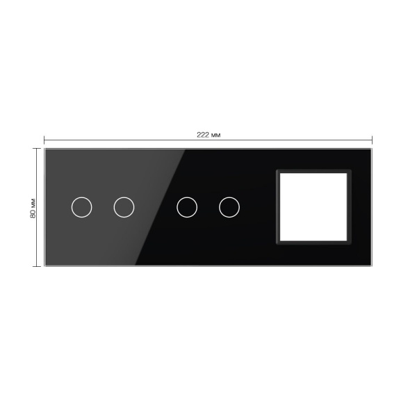 Панель тройная: 2 выключателя + 2 выключателя + 1 розетка Черная Livolo