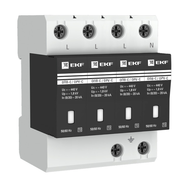 Ограничитель импульсных напряжений ОПВ-C 4П In 20кА 400В с сигн. EKF PROxima 