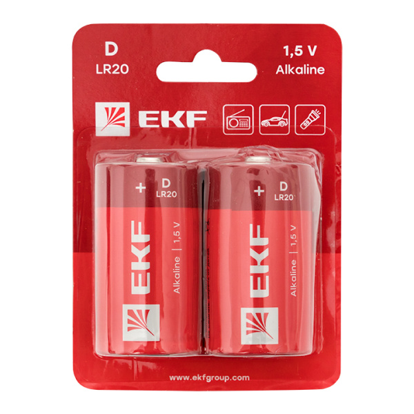 Алкалиновая батарейка типа D(LR20) блистер 2шт, EKF