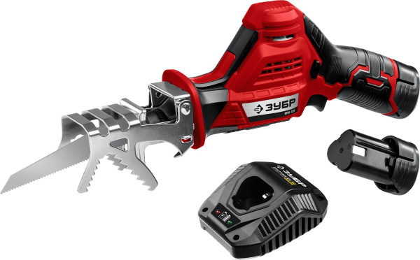 12В, 2 АКБ (2Ач), в коробке, пила сабельная. СПЛ-125-22 ЗУБР
