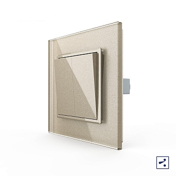 Двухклавишный проходной механический выключатель 1 пост, цвет шампань Livolo