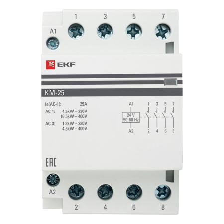Контактор модульный КМ 25А 4NО (3 мод) 24В АС PROxima EKF
