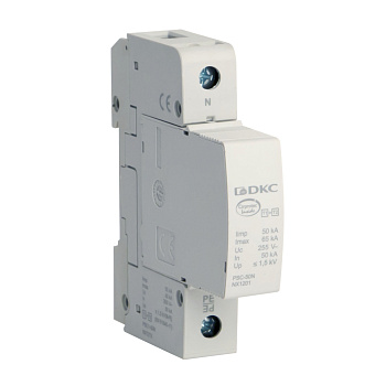 УЗИП, класс I+II, 1-полюсный, N-PE, 50кА DKC