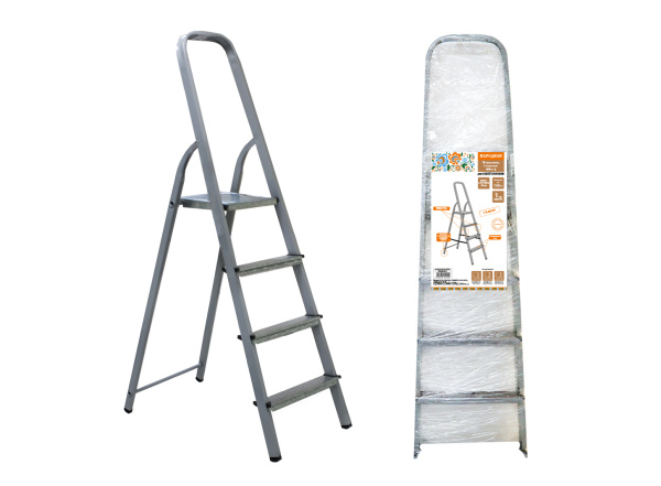 Стремянка стальная ССт-4, 4 ступени с цинковым покрытием, стальной профиль, h=820 мм, Народная TDM