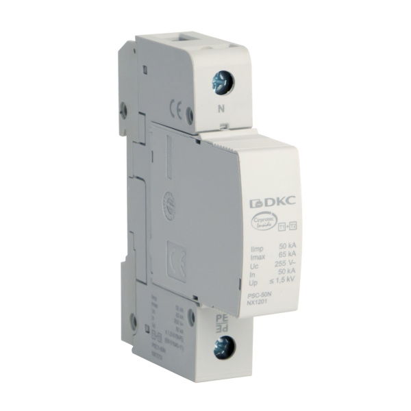 УЗИП, класс I+II, 1-полюсный, N-PE, 50кА DKC