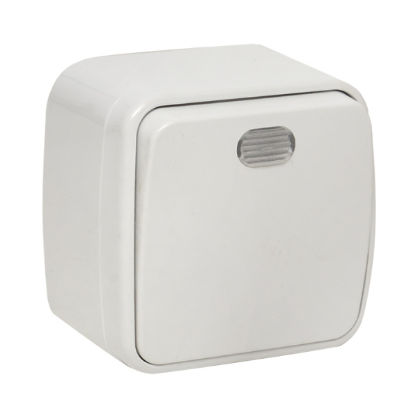 Минск Выключатель 1-клавишный ОП 10А с индикатором белый Basic EKF