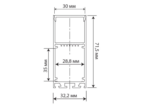 Donel Накладной/подвесной алюминиевый профиль,32,2х71,5х3000. Цвет: Анодированное серебро,серия:DN8HF