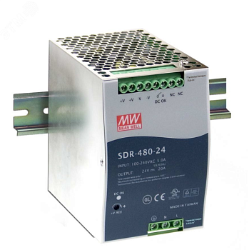 Блок питания AC-DC, 480Вт, вход 90-264V AC, 47-63Гц,127-370В DC, выход 24В,20A, рег. вых 24-28В, в кожухе на DIN-рейку, параллельная работа 