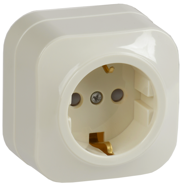 Розетка одноместная ОУ РСш20-3-ХК с з/з и защитной шторкой 16А GLORY кремовый IEK