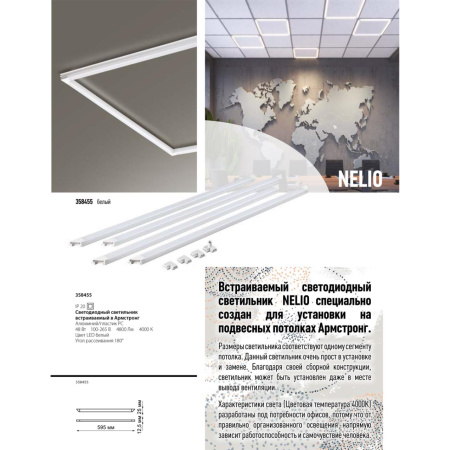 Светодиодн.св-ник встраив.в Армстронг IP20 LED 4000К 48W 100-265V NELIO белый NOVOTECH