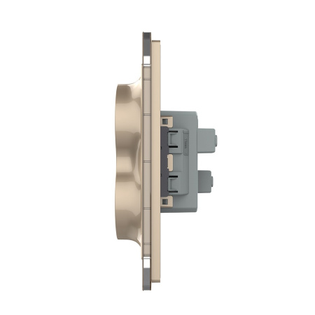 Розетка Livolo электрическая двойная 1 пост с заземлением, рамкой, защитными шторками 16A, цвет золотой VL-C7CTF16A.TF16A-AP