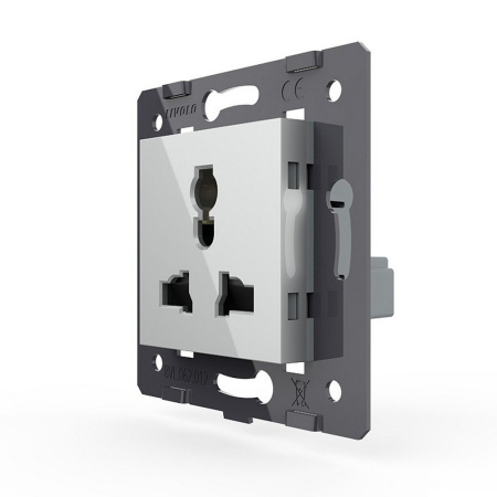 Розетка универсальная с з/з с защитными шторками 16A, цвет серый (механизм) Livolo
