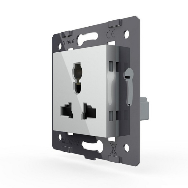 Розетка универсальная с з/з с защитными шторками 16A, цвет серый (механизм) Livolo