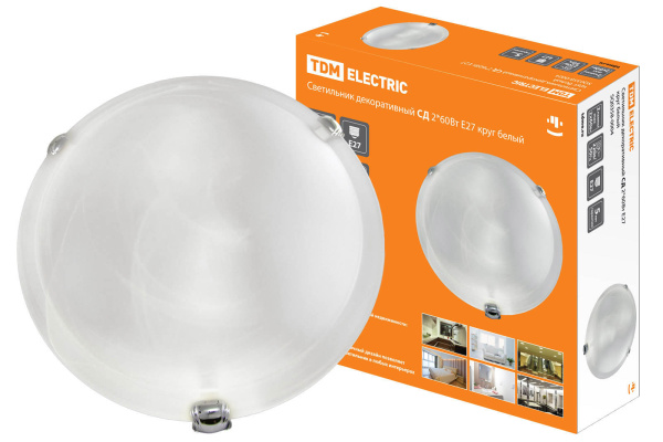 Светильник декоративный СД 2*60 Вт E27 круг белый (в упаковке) TDM
