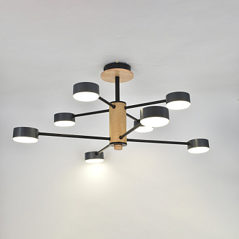 Люстра под лампу GCHL-8GX53-M Черная+Дерево Элизиум General