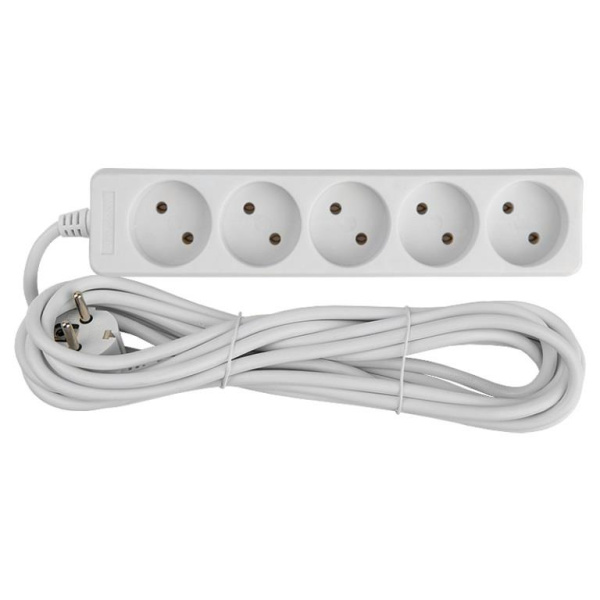 Удлинитель бытовой GES-10-2x075-5-1,5m, 10А, 2х0,75 мм2, 5 мест, 1,5 метра, без заземления, без вылючателя General