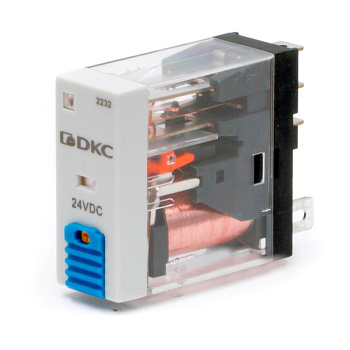 Реле миниатюрное промышленное, 1CO, ком.ток 12А, AgSnO₂, 24В DC, опция: тест-кнопка+светодиод+защитный диод DKC