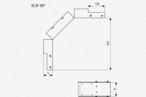 Лоток замковый глухой КСЗГ 50х50-90 УХЛ1 для поворота трассы вниз на 90, горячее цинкование +окрашенный. S1,0