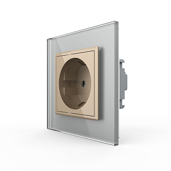 Розетка Livolo 1 пост Золотая с серой рамкой VL-C7C1EU-13/15
