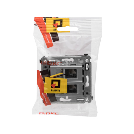 Компьютерная розетка RJ-45 в стену, кат.6А двойная, "Avanti", "Закаленная сталь" DKC