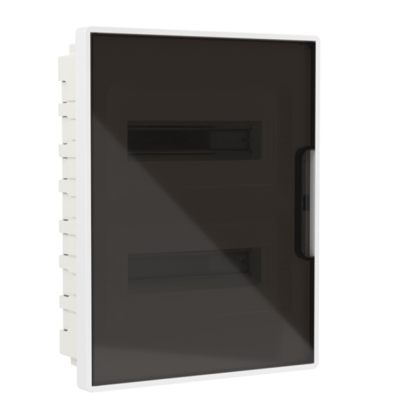 Щиток 24 мод встраиваемый FRAME ЩРв-П-24, белый, с тонированной дверцей, с 4 шинами PEN (2шт на 8 отв. и 2шт на 6 отв.) DKC
