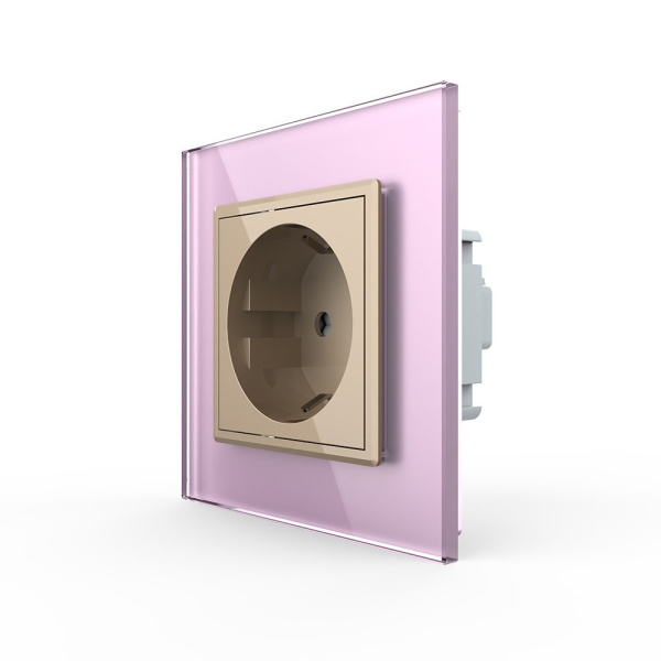 Розетка Livolo 1 пост Золотая с розовой рамкой VL-C7C1EU-13/17