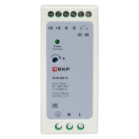 Блок питания на DIN рейку 40Вт, Uвх ~ 220 В AC m, Uвых - 24 В DC постоянного тока EKF