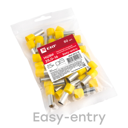 Наконечник штыревой втулочный изолированный НШвИ 25,0-16 (50шт) PROxima EKF