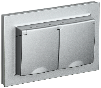 BRITE Розетка 2-местная с з/з с защитными шторками и крышкой 16А в сборе IP44 РСбш12-3-44-БрА алюмин