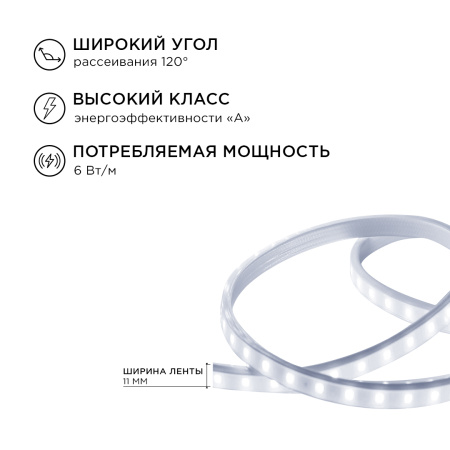 10-55 Комплект светодиодной подсветки, 220В, 6Вт/м, smd2835, 60д/м, IP65, 5м, белый ПВХ шнур с прозрачным рассеивателем, с аксессуарами(сет... APEYRON