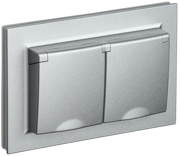 BRITE Розетка 2-местная с з/з с защитными шторками и крышкой 16А в сборе IP44 РСбш12-3-44-БрА алюмин