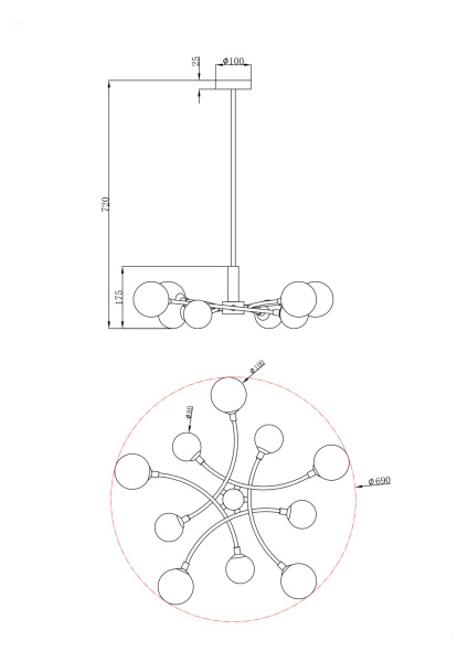 Люстра 10*G9 28Вт Латунь IP20 Bethany FR5116PL-10BS Freya