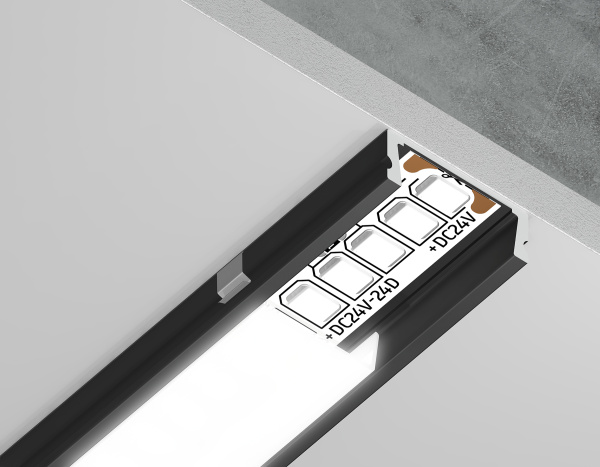 Алюминиевый профиль накладной GP1700BK черный/матовый рассеиватель 2000*15.5*6, 2 заглушки, 4 крепления в комплекте (для ленты до 11мм) Ambrella Light