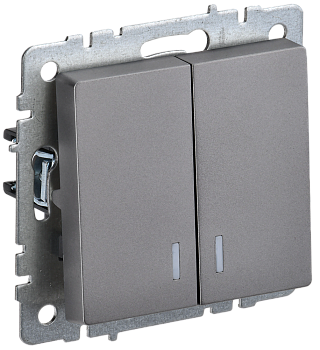 BRITE Выключатель 2-клавишный с индикацией 10А ВС10-2-1-БрС сталь IEK BRITE Выключатель 2-клавишный с индикацией 10А ВС10-2-1-БрС сталь IEK