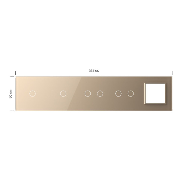 Панель для 4-х сенсорных выключателей и розетки, 6 клавиш (1+1+2+2), цвет золотой, стекло Livolo