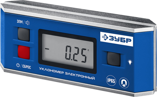 МИНИ уровень-уклономер электронный, IP65, Магнитный, Диапазон 0-90°, Точность ±0,05°, 3 кнопки, HOLD, Подсветка, Автоповорот, Профессионал ЗУБР