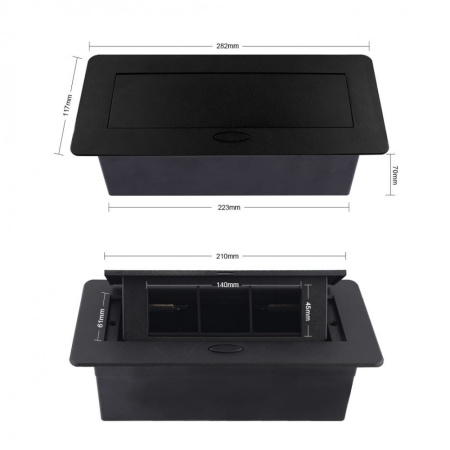 Выдвижной горизонтальный модуль в столешницу для розеток, цвет черный Livolo