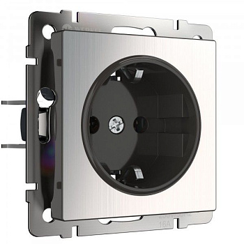 Встраиваемые механизмы Розетка СУ 1 мест. с зазем. и шторками 16А глянцевый никель IP20 Werkel