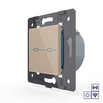 Двухклавишная импульсная сенсорная кнопка Quadro сухой контакт с радиоупр., золотой (мех.) Livolo