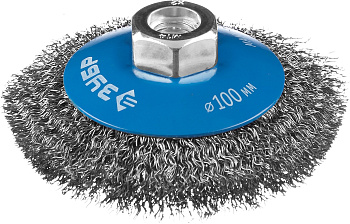 Профессионал. Щетка коническая для УШМ, витая стальная проволока 0,3мм, 100ммхМ14 ЗУБР